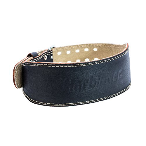 Harbinger Padded Leather Contoured Weightlifting Belt with Suede Lining and Steel Roller Buckle, 4-Inch, Medium - yrGear Australia
