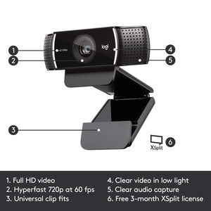 Logitech 960-001090 HD 1080P Pro Stream Webcam C922 - yrGear Australia