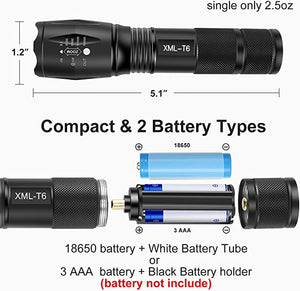 KHOOW 3 Pack LED Flashlight,5 Modes Water Resistant Tactical Flashlight,High Lumen Zoomable Emergency Handheld Flashlight