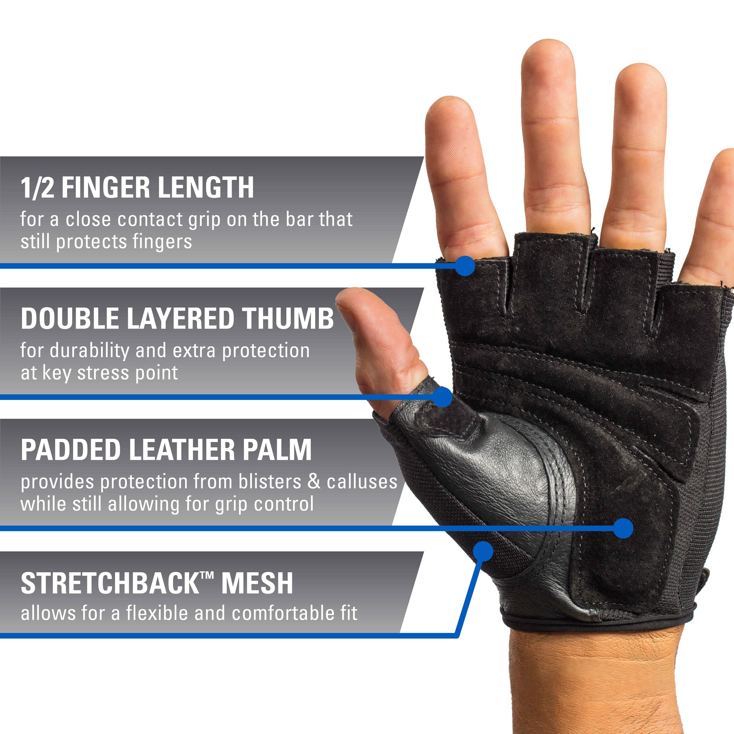 Harbinger Power Non-Wristwrap Weightlifting Gloves with StretchBack Mesh and Leather Palm (Pair), Medium - yrGear Australia